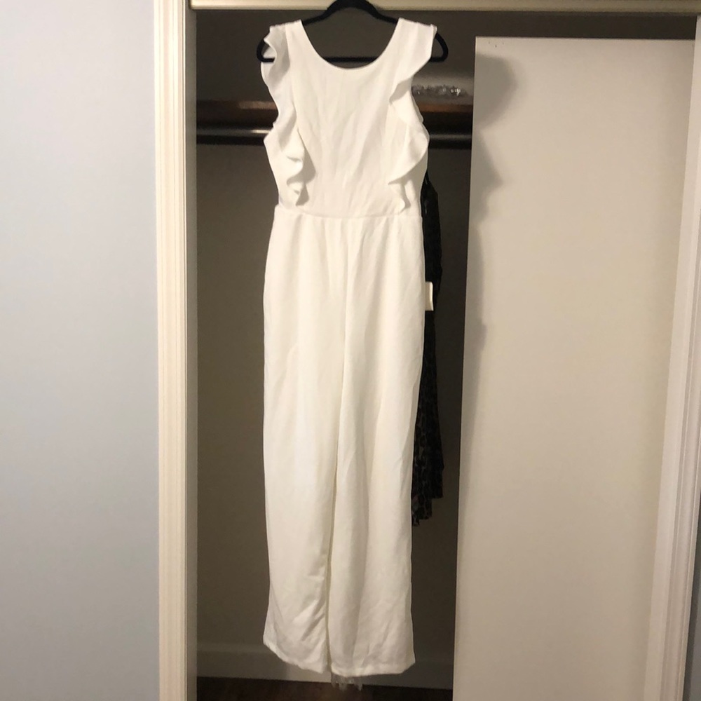 Lulu’s Feel Your Love White Ruffled Wide-Leg Jumpsuit